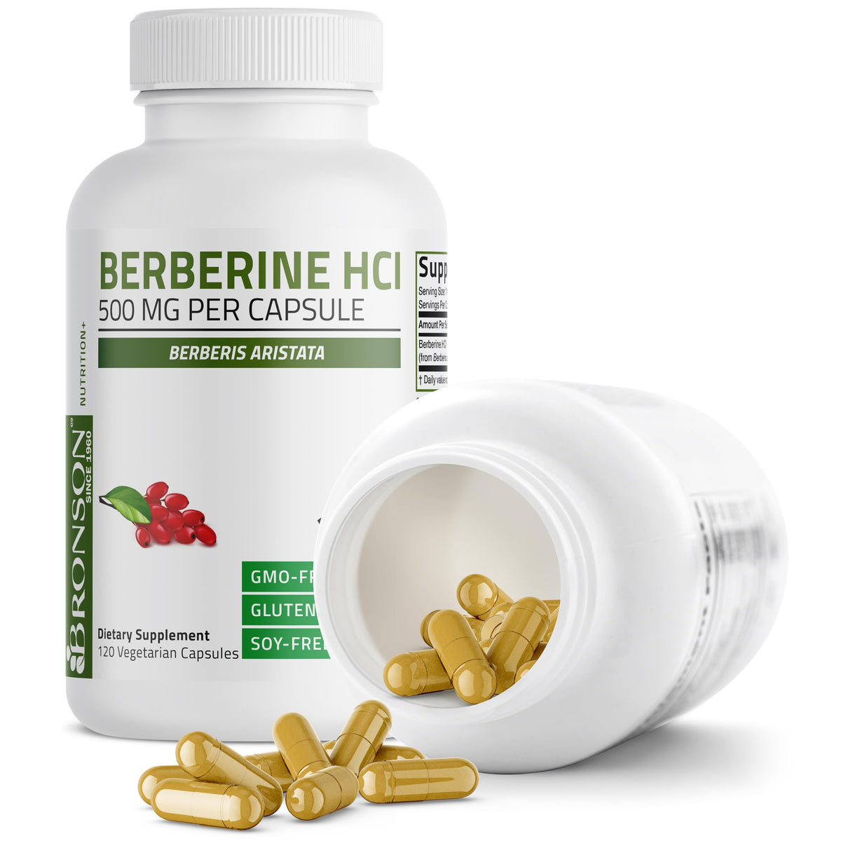 Bronson Berbérine HCl 500 mg, capsules avec un verre d'eau