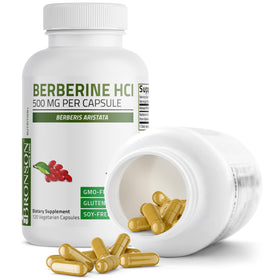Bronson Berbérine HCl 500 mg, capsules avec un verre d'eau