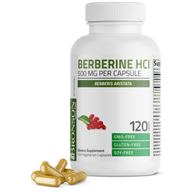 Bronson Berbérine HCl 500 mg capsules végétariennes, vue de face