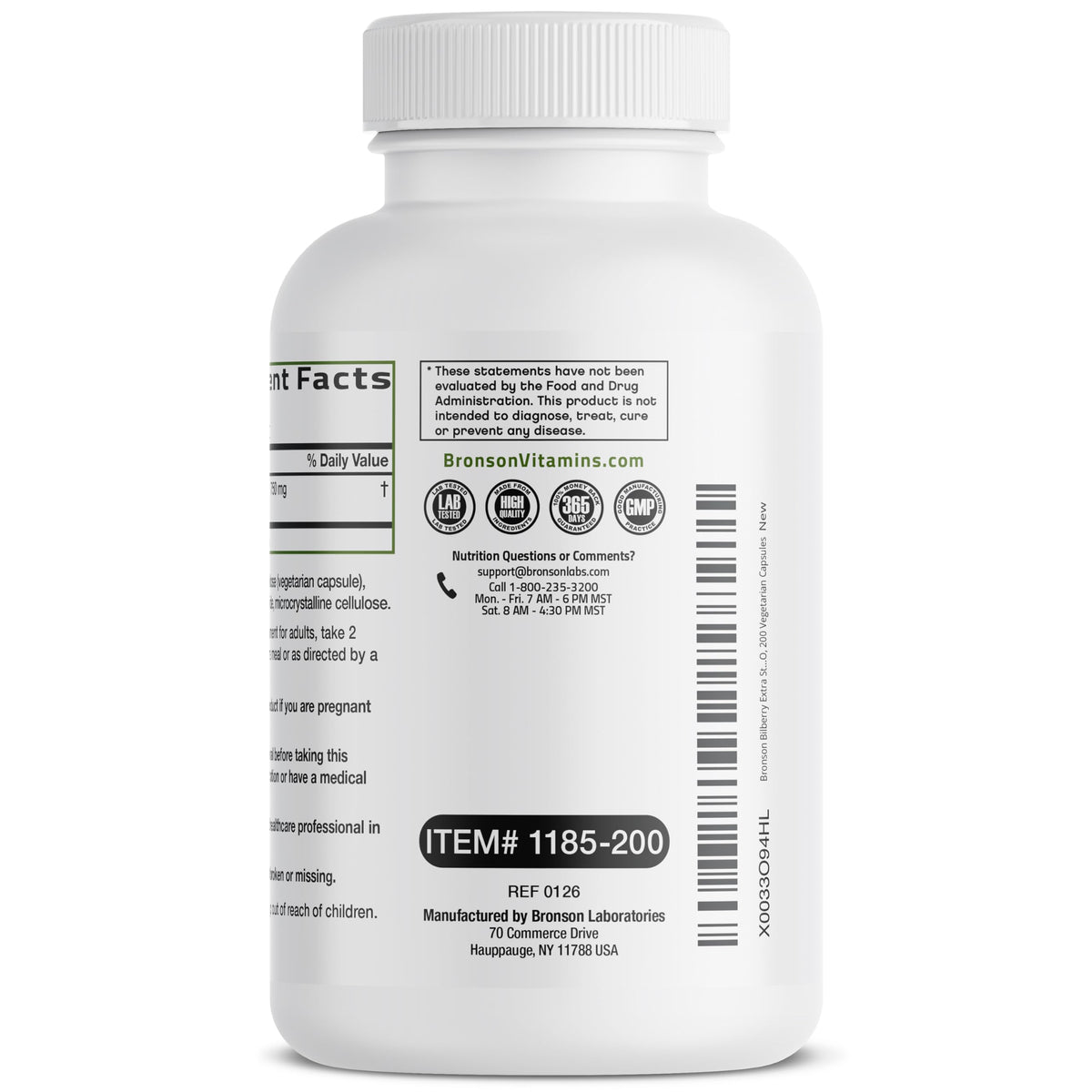 Bronson Bilberry 200 Capsules avec des myrtilles fraîches en arrière-plan