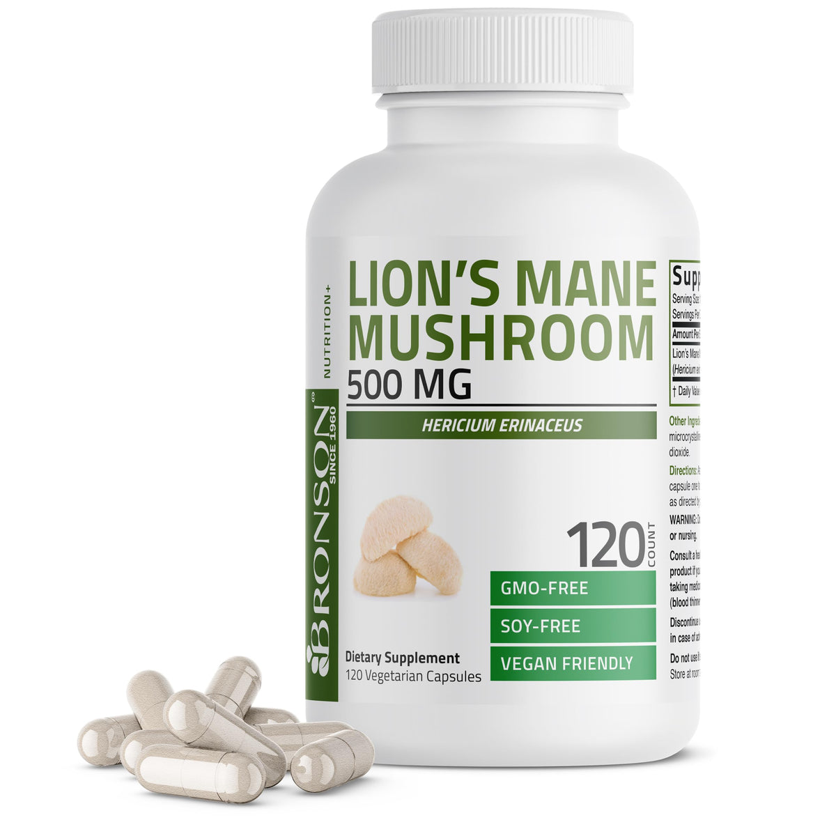 Bronson Champignon Crinière de Lion 500mg ouvert avec capsules