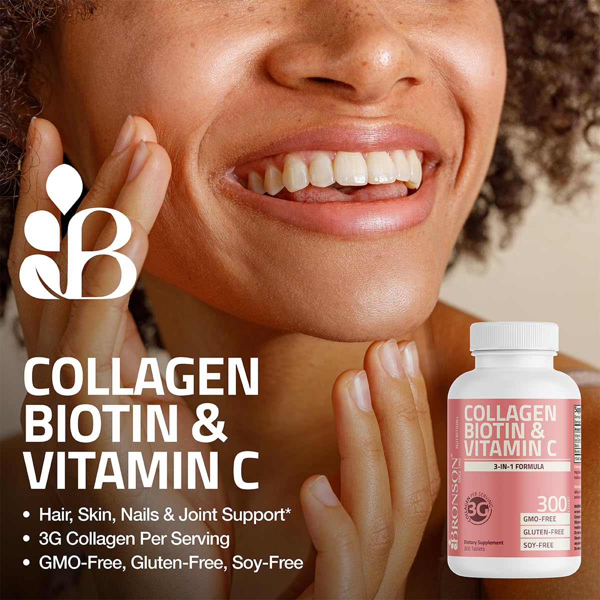 Bronson Collagen Peptides 3000mg comprimés sur table