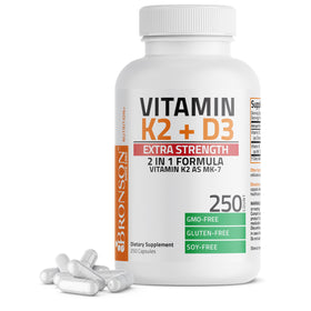 Bronson Complément Alimentaire K2 D3 Extra Fort 250 Capsules vue de face