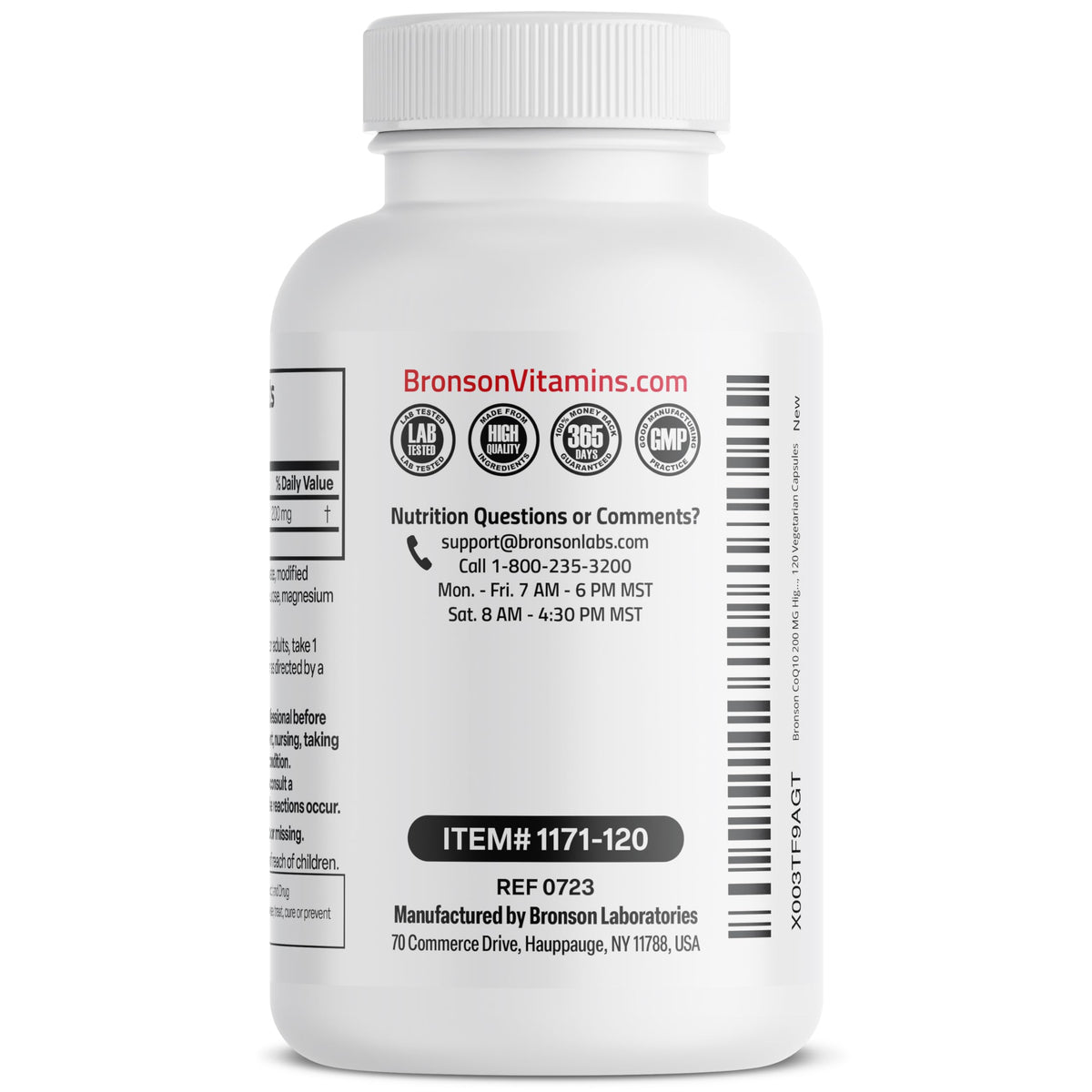 Bronson CoQ10 200 mg, étiquette avec ingrédients et dosage
