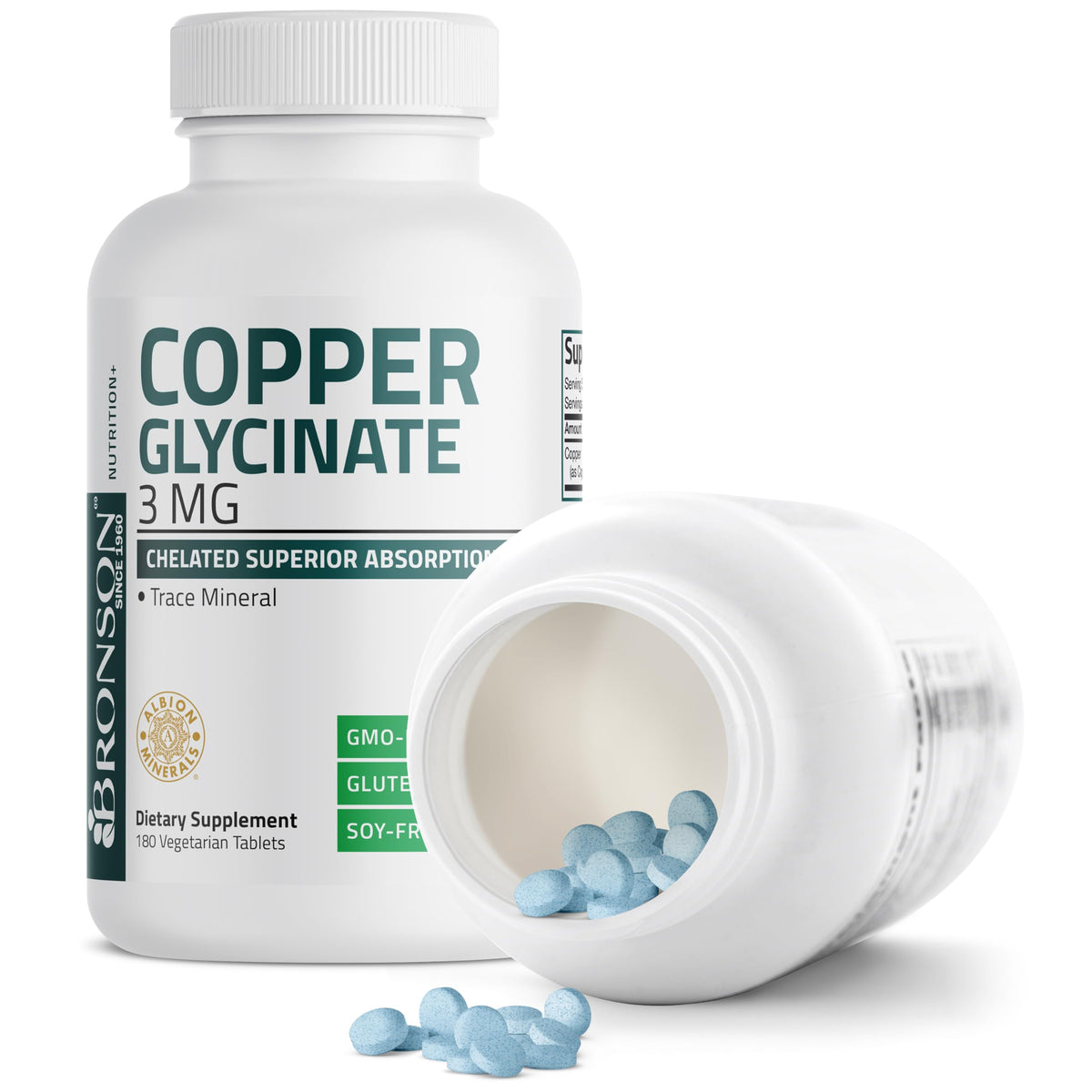 Bronson Cuivre 3 mg Bisglycinate Chélaté avec d'autres compléments