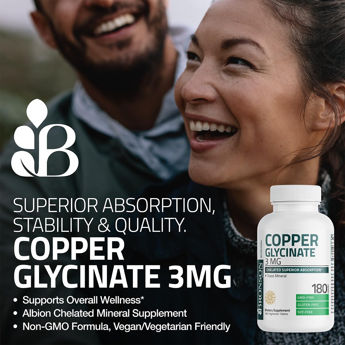 Bronson Cuivre 3 mg Bisglycinate Chélaté en gros plan