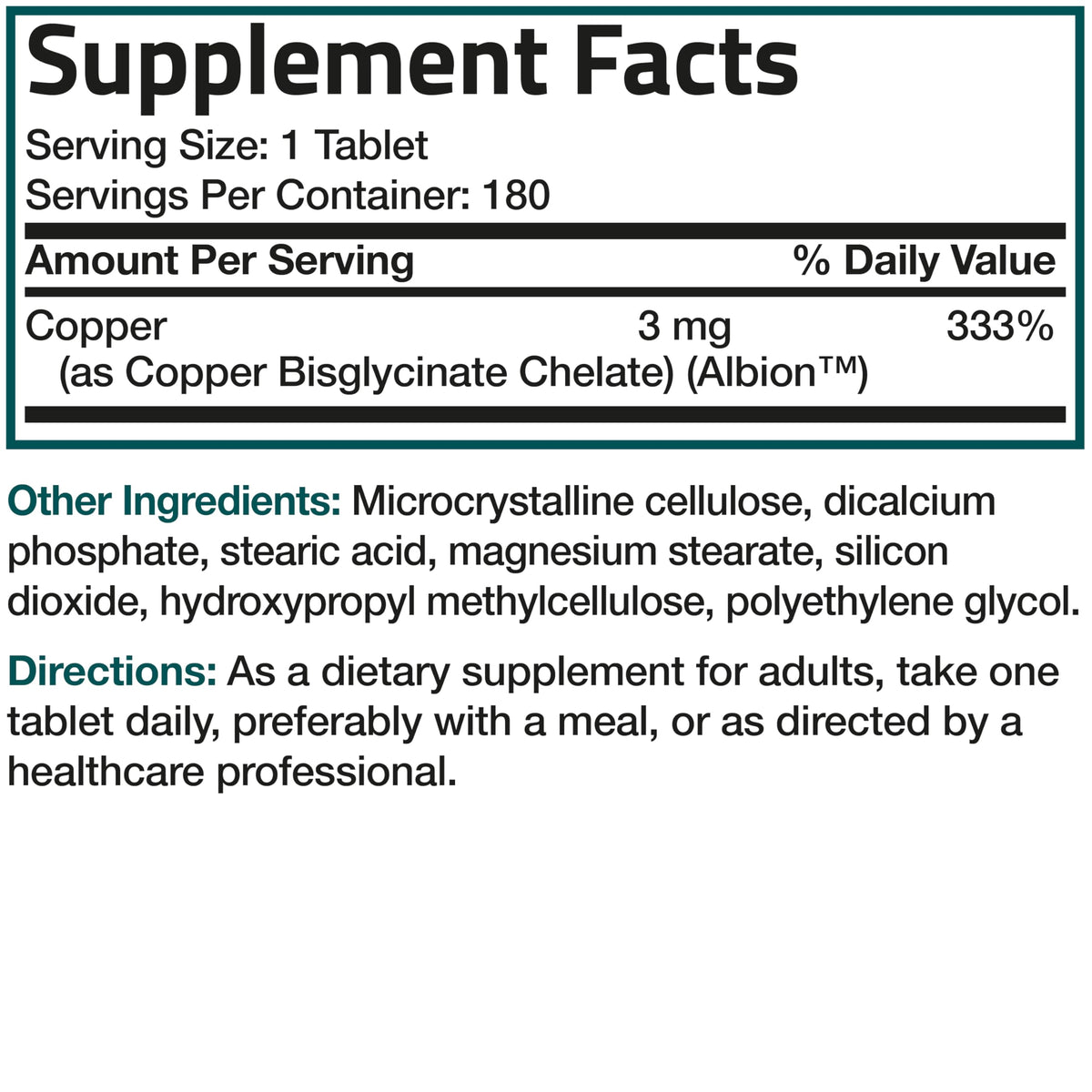 Bronson Cuivre 3 mg Bisglycinate Chélaté sur fond blanc