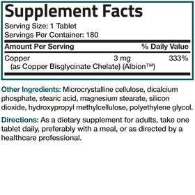 Bronson Cuivre 3 mg Bisglycinate Chélaté sur fond blanc
