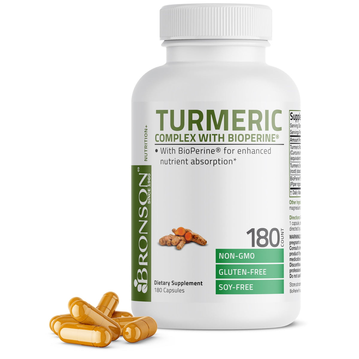 Bronson Curcuma Curcuma BioPerine 180 Capsules avant
