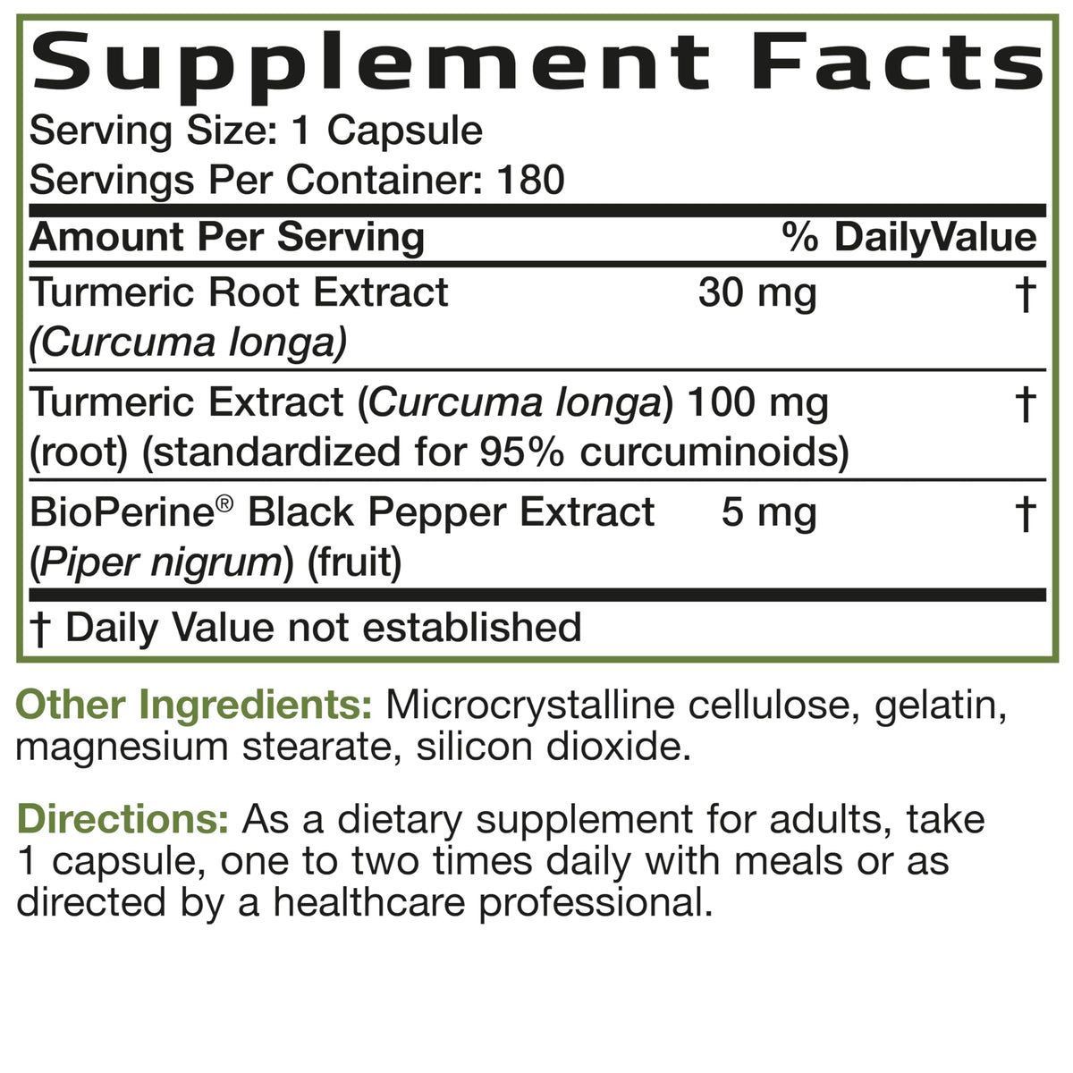 Bronson Curcuma Curcuma BioPerine 180 Capsules sur une table