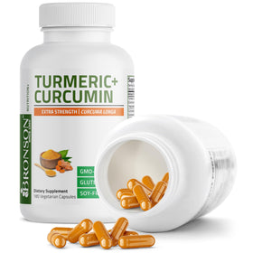 Bronson Curcuma Curcumin Extra, capsules sur une surface en bois