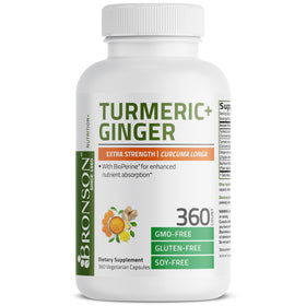 Bronson Curcuma + Gingembre 360 capsules végétariennes avec étiquette