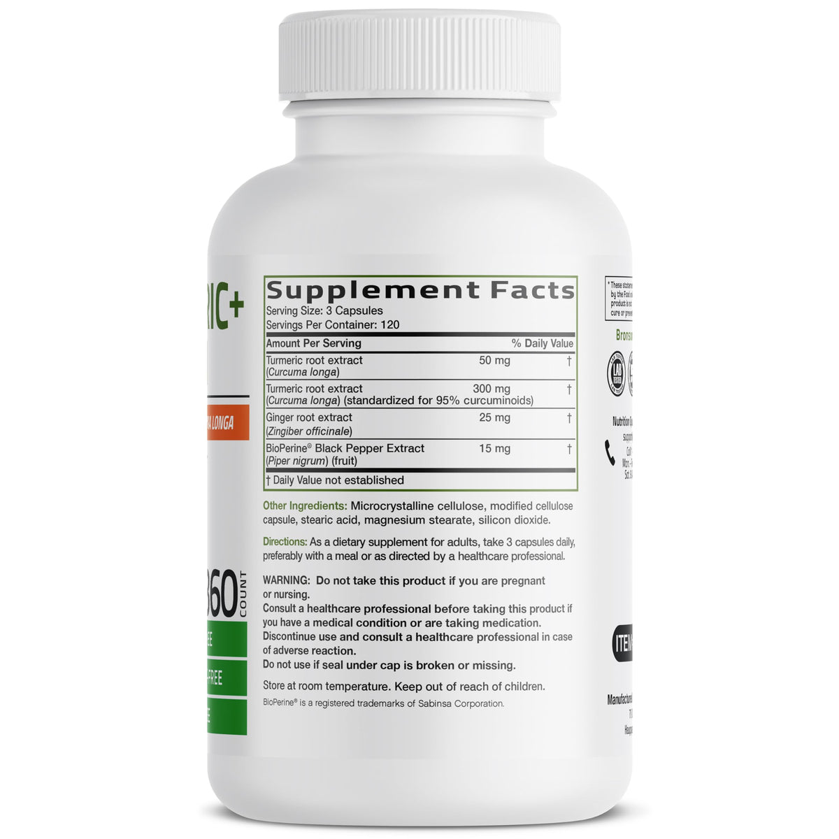 Bronson Curcuma + Gingembre 360 capsules végétariennes emballage