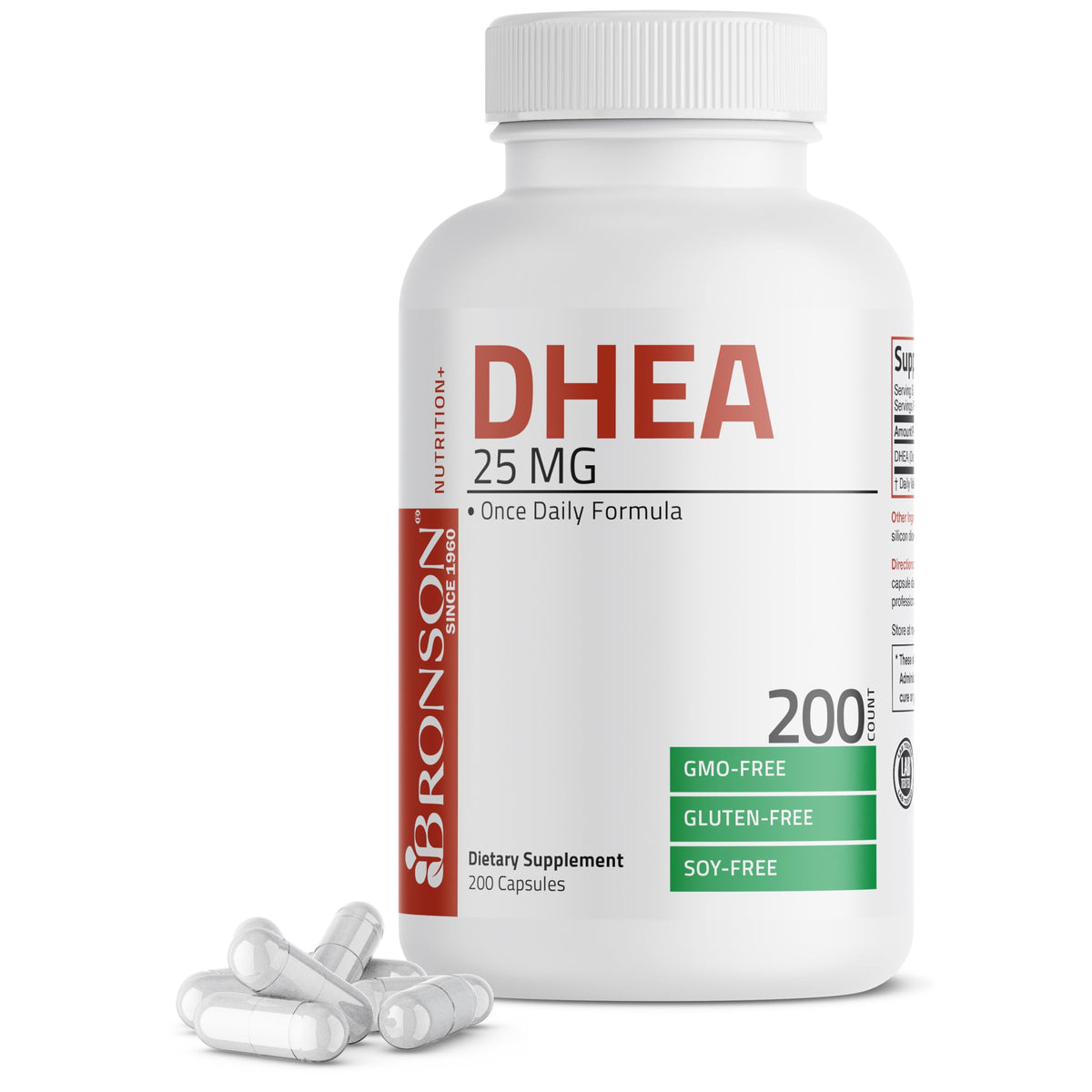 Bronson DHEA 25mg 200 capsules, vue de face