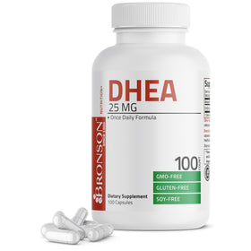 Bronson DHEA 25mg gélules végétariennes, vue de face