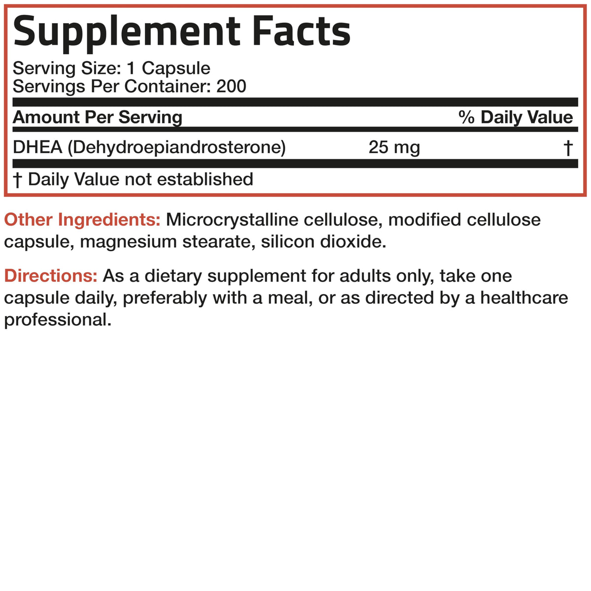 Bronson DHEA 25mg, présentation des capsules
