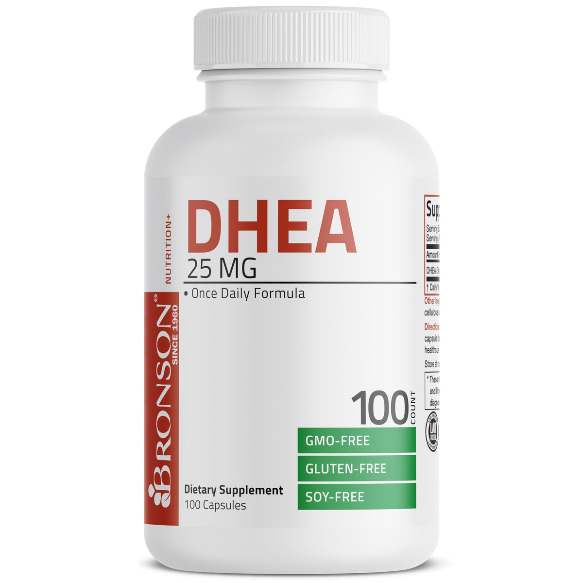 Bronson DHEA 25mg sur un plan de travail avec éclairage naturel