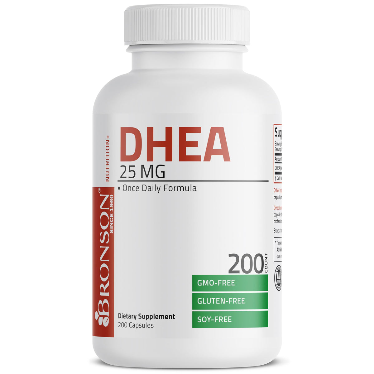 Bronson DHEA 25mg, vue arrière de l'emballage