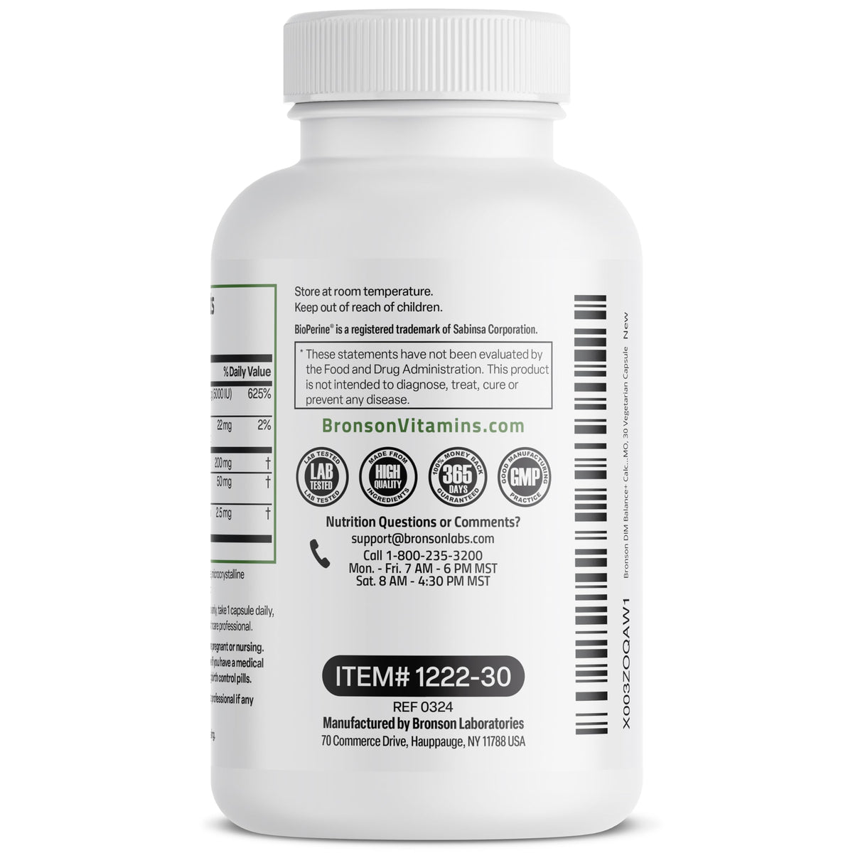 Bronson DIM Balance+ 200 mg 30 capsules végétariennes, étiquette du produit