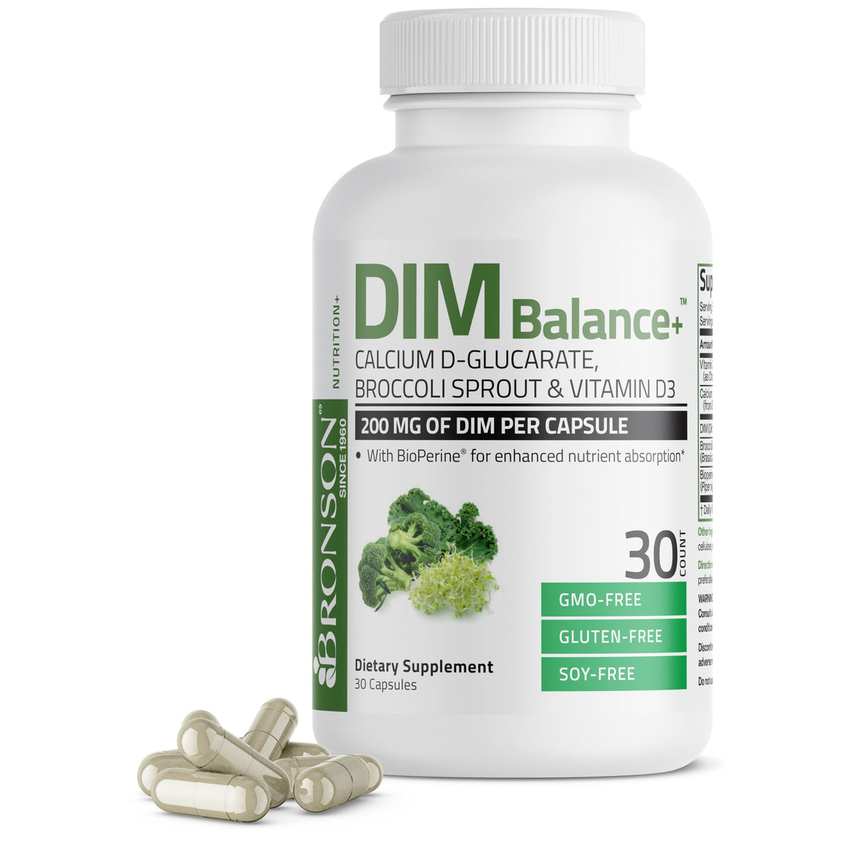 Bronson DIM Balance+ 200 mg 30 capsules végétariennes, vue de face