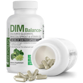 Bronson DIM Balance+ 200 mg capsules végétariennes, mise en scène sur une table