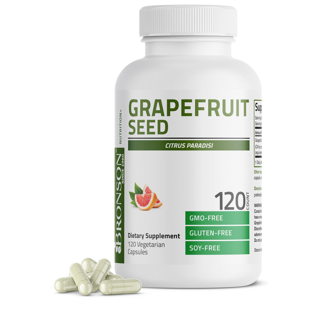 Bronson Extrait de Graines de Pamplemousse 120 capsules végétariennes, vue de face