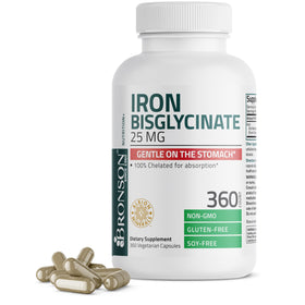 Bronson Fer Bisglycinate 25 mg 360 capsules végétariennes vue de face