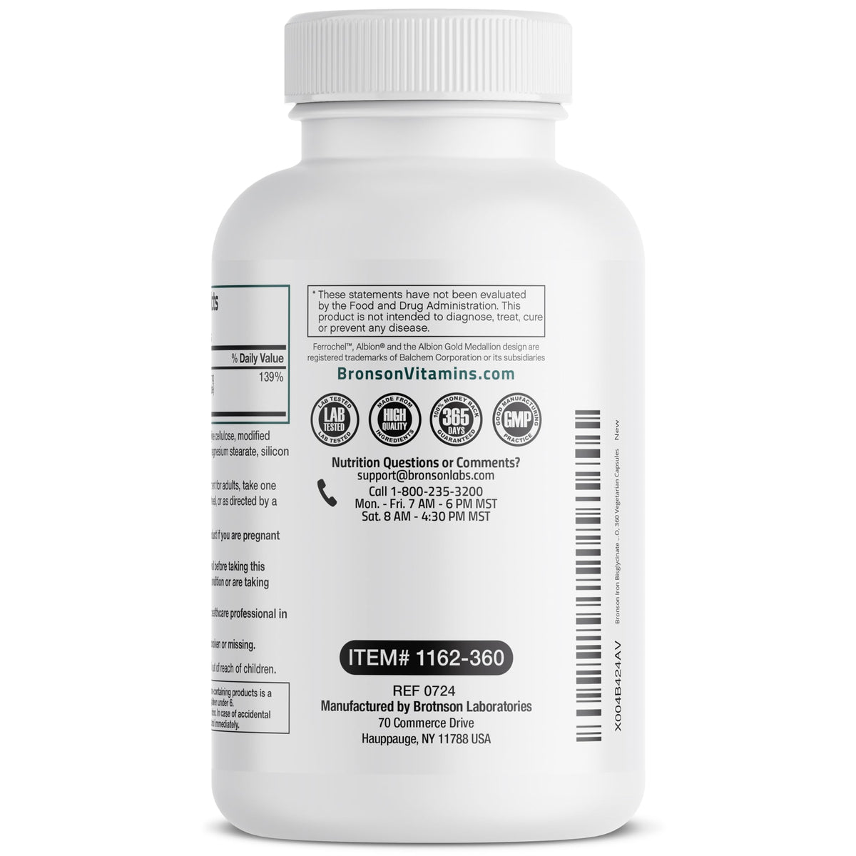 Bronson Fer Bisglycinate 25 mg sur une table en bois