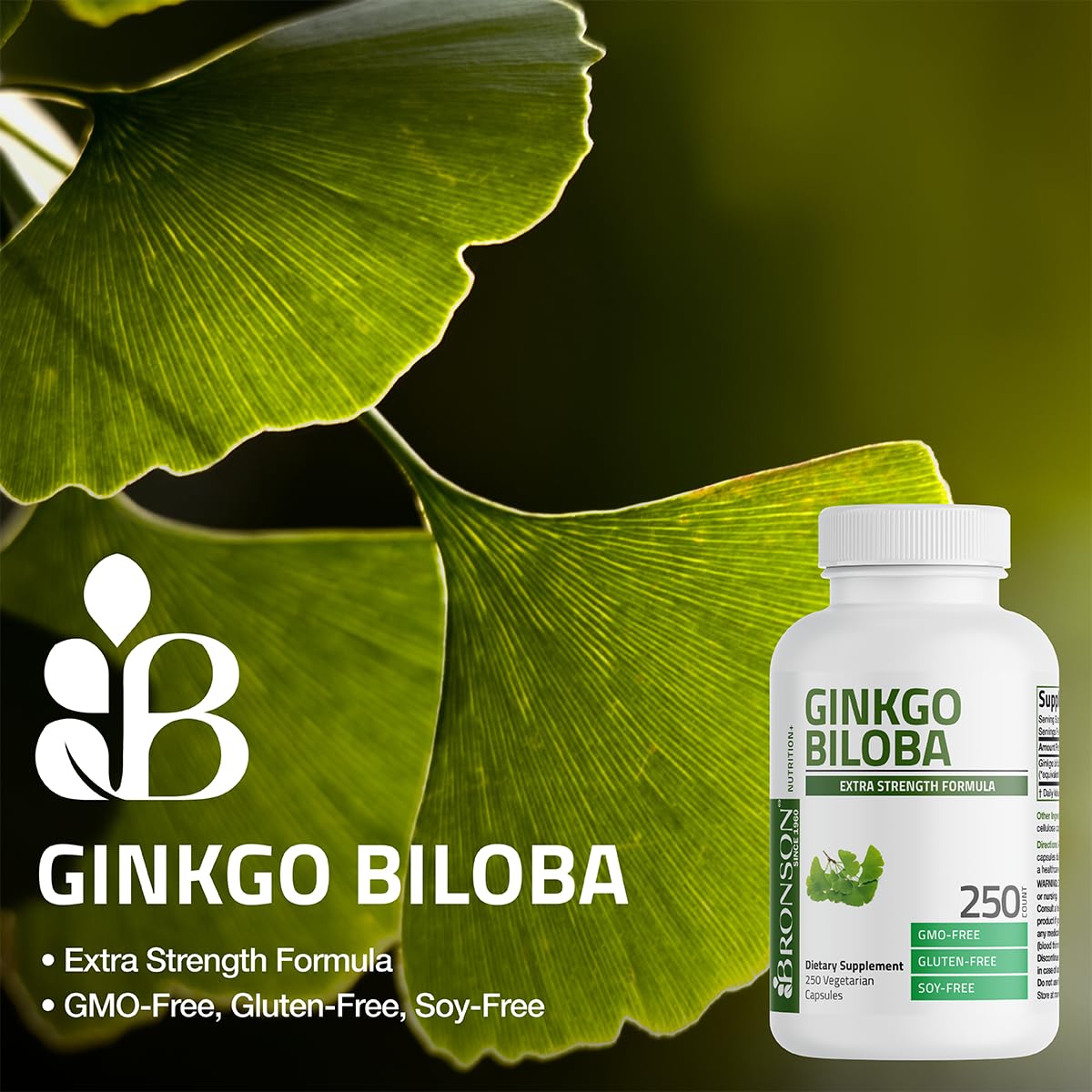 Bronson Ginkgo Biloba 250 capsules, présentation des gélules