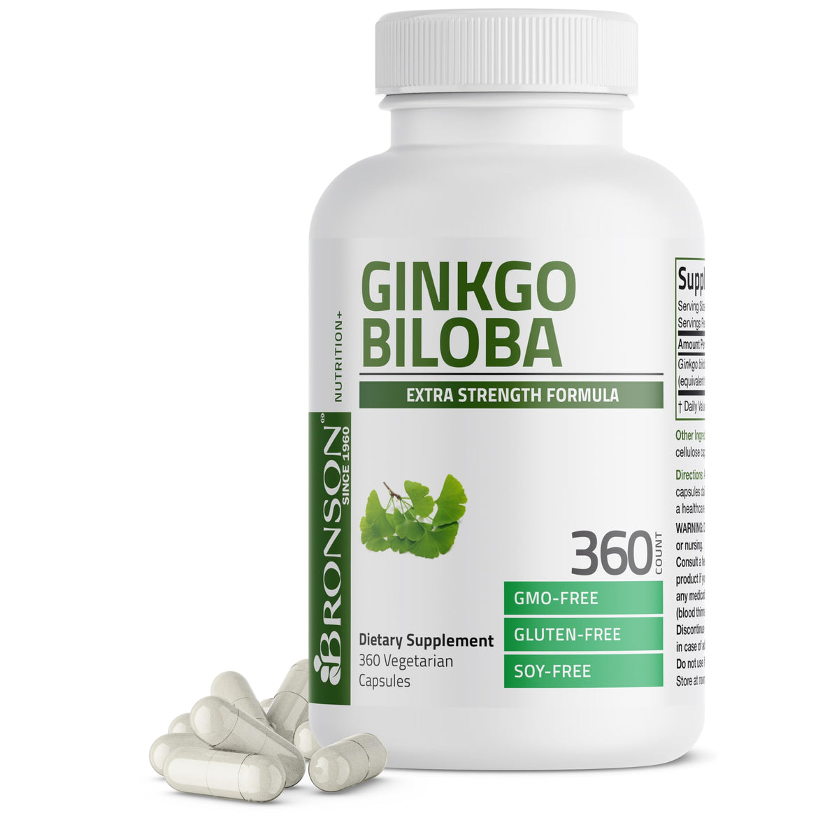 Bronson Ginkgo Biloba 360 capsules vue avant avec étiquette