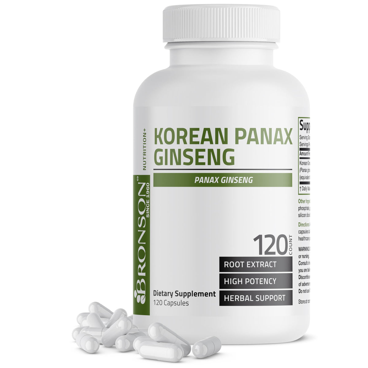 Bronson Ginseng Coréen Panax 120 capsules vue de face