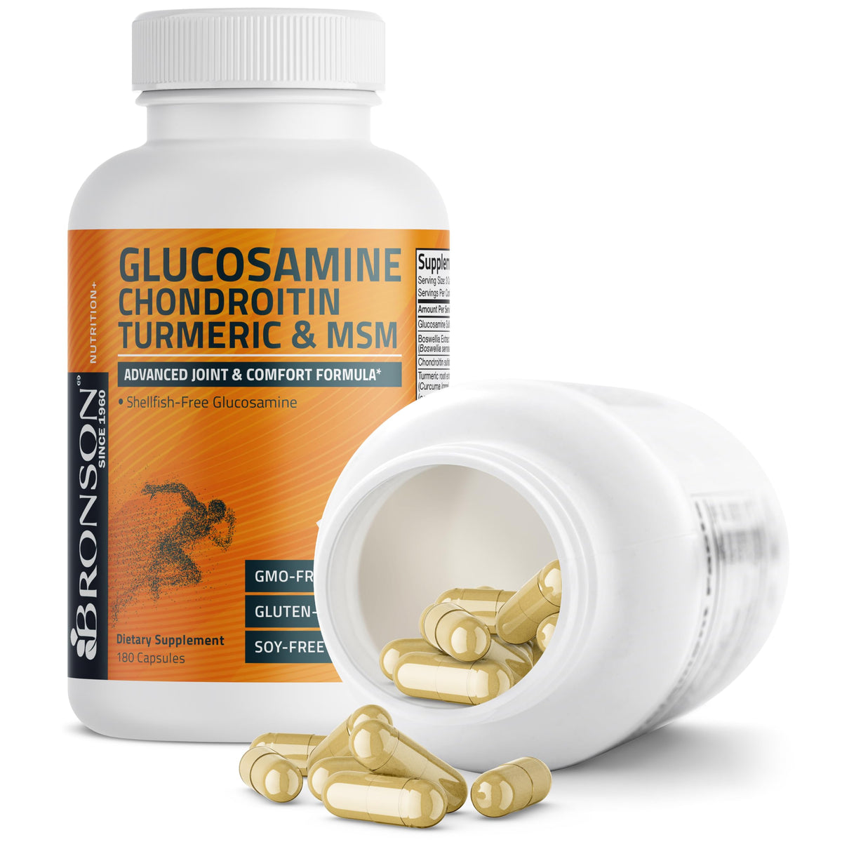 Bronson Glucosamine Chondroitin Turmeric & MSM 180 capsules close-up