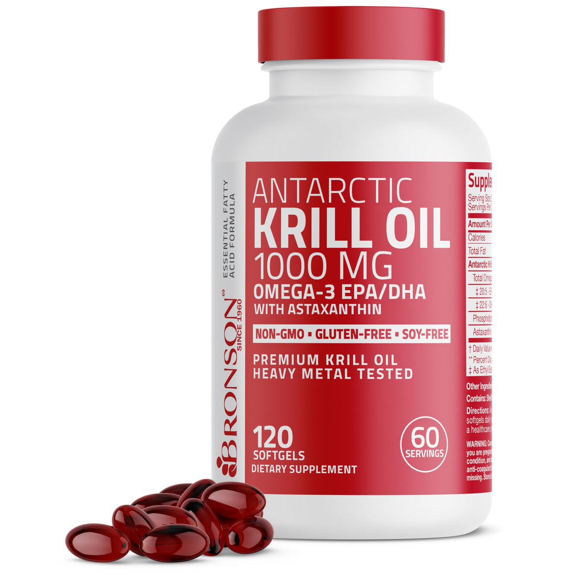 Bronson Huile de Krill Antarctique 1000 mg 120 gélules - vue de face