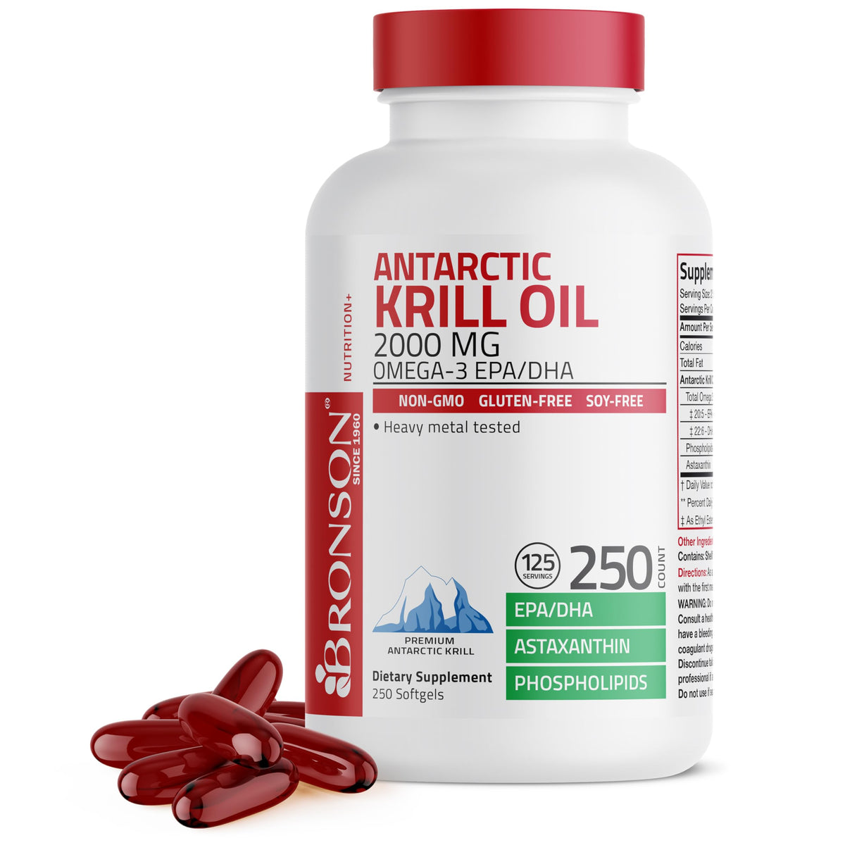 Bronson Huile de Krill Antarctique 2000 mg 250 gélules, vue de face