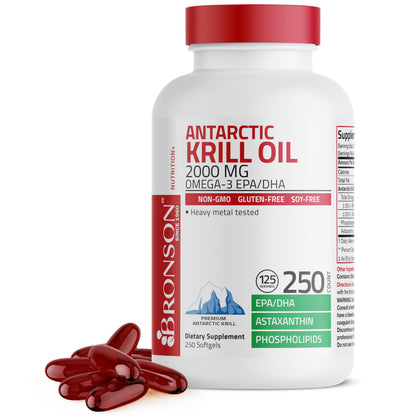 Bronson Huile de Krill Antarctique 2000 mg 250 gélules, vue de face