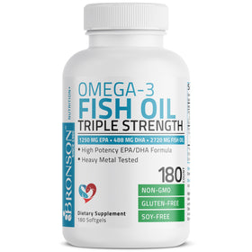 Bronson Huile de Poisson Omega-3 2720 mg 180 Gélules - bouteille ouverte