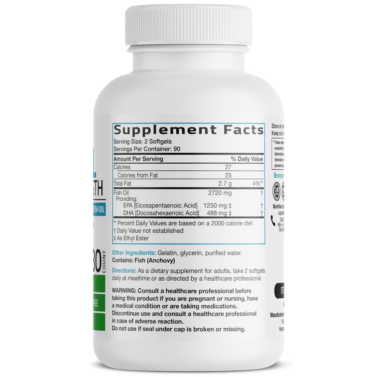 Bronson Huile de Poisson Omega-3 2720 mg 180 Gélules - étiquette et dosage
