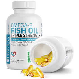 Bronson Huile de Poisson Omega-3 2720 mg 180 Gélules - gélules sur fond blanc
