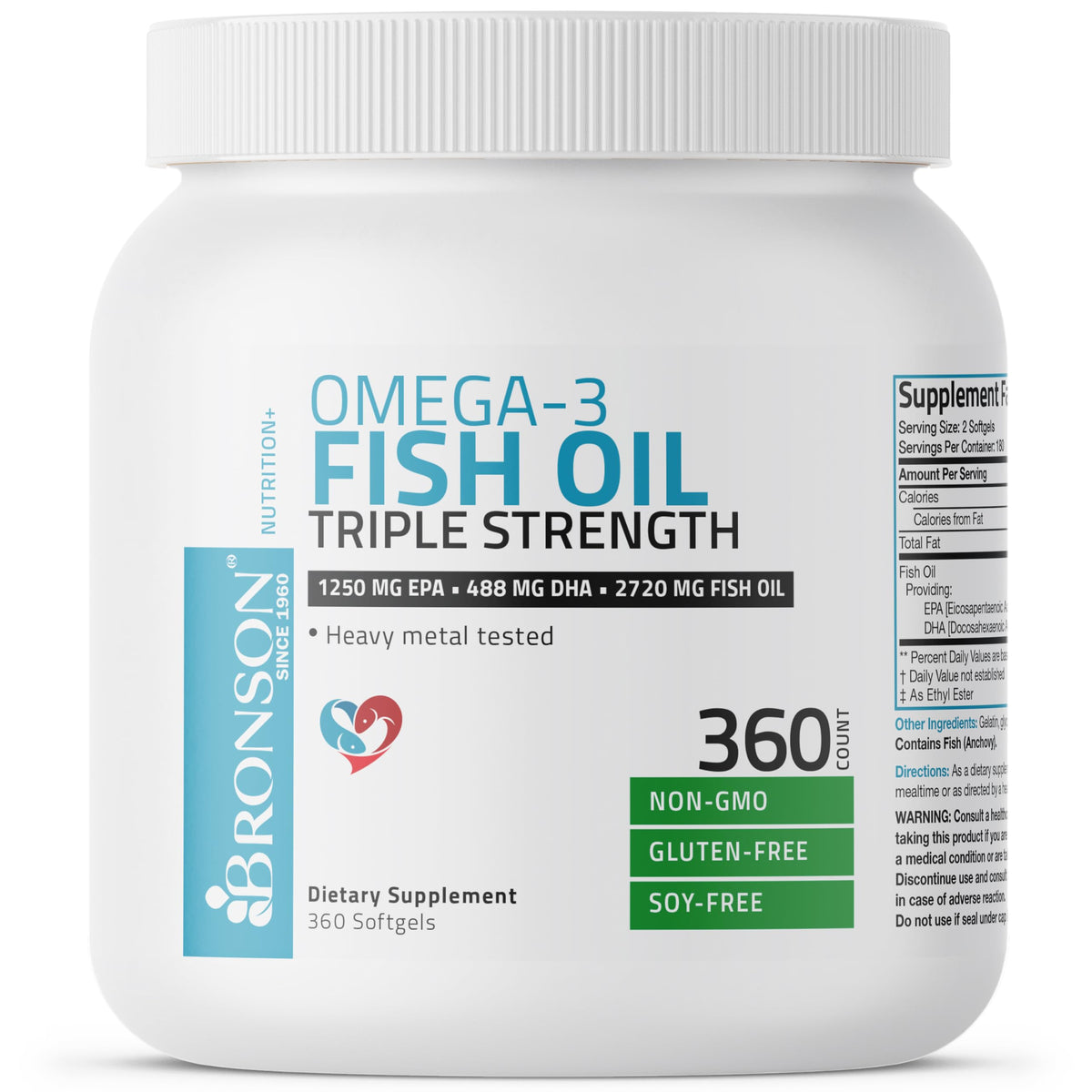 Bronson Huile de Poisson Omega-3 2720 mg gélules côté
