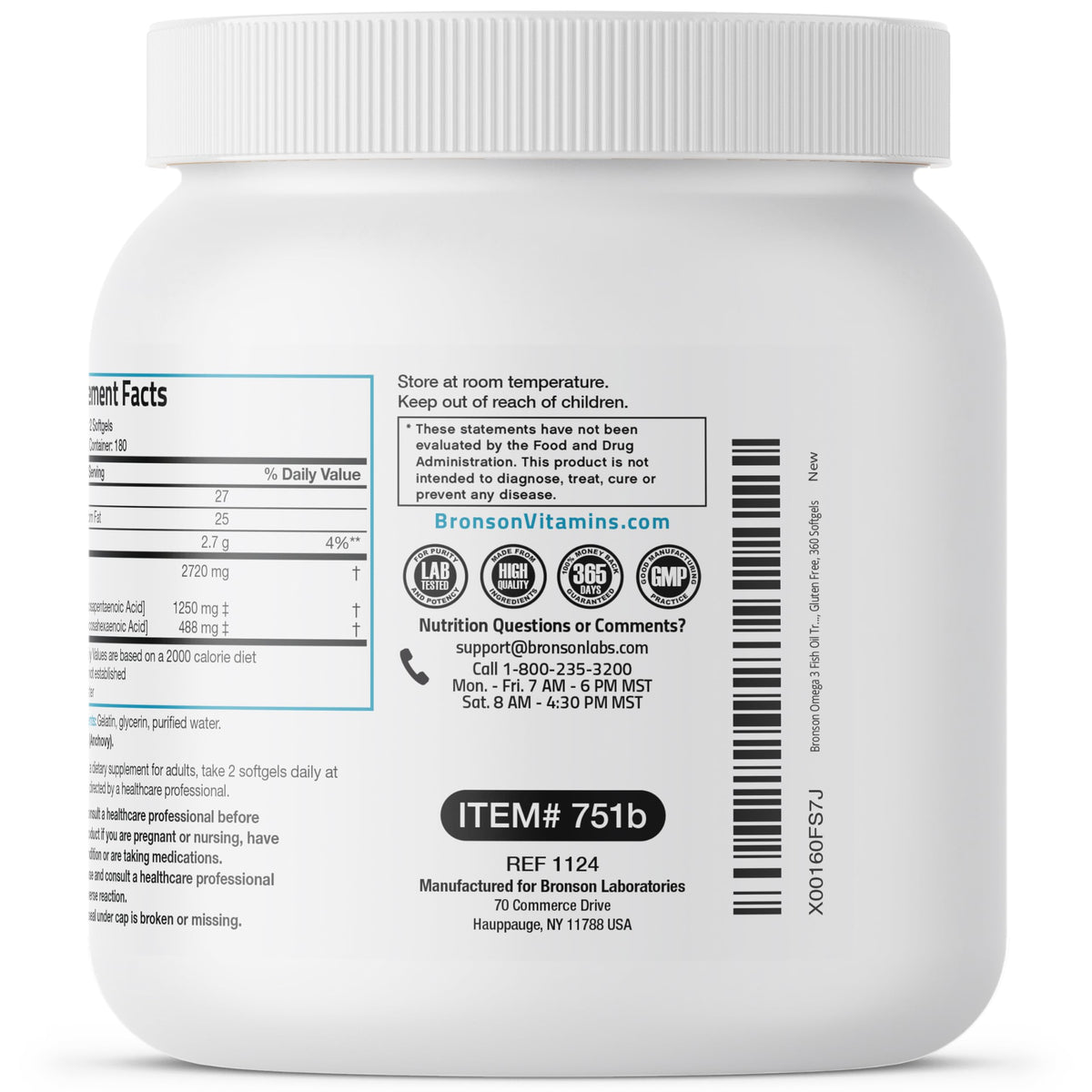 Bronson Huile de Poisson Omega-3 gélules sur fond blanc