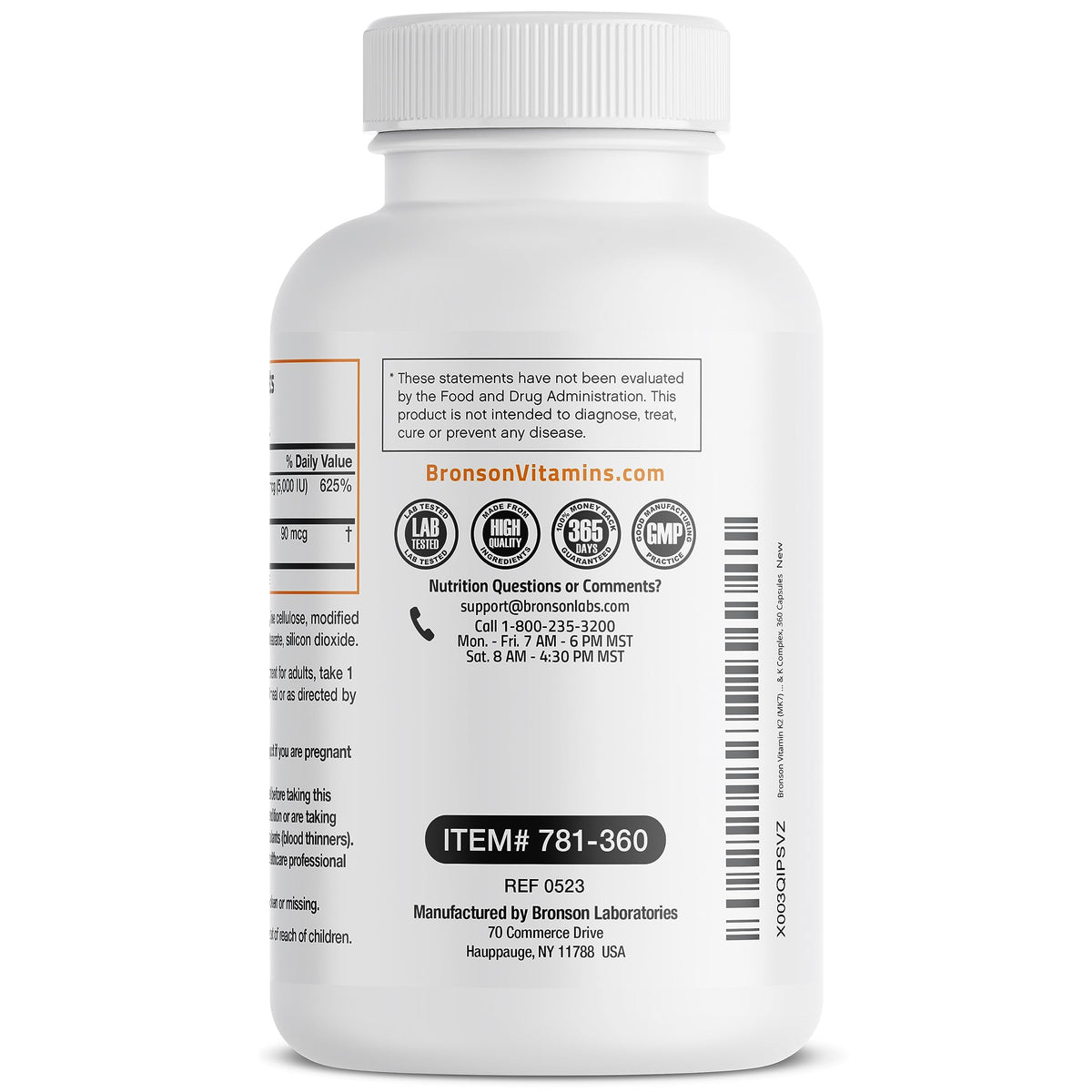 Bronson K2 D3 360 Capsules avec une vue de près des capsules