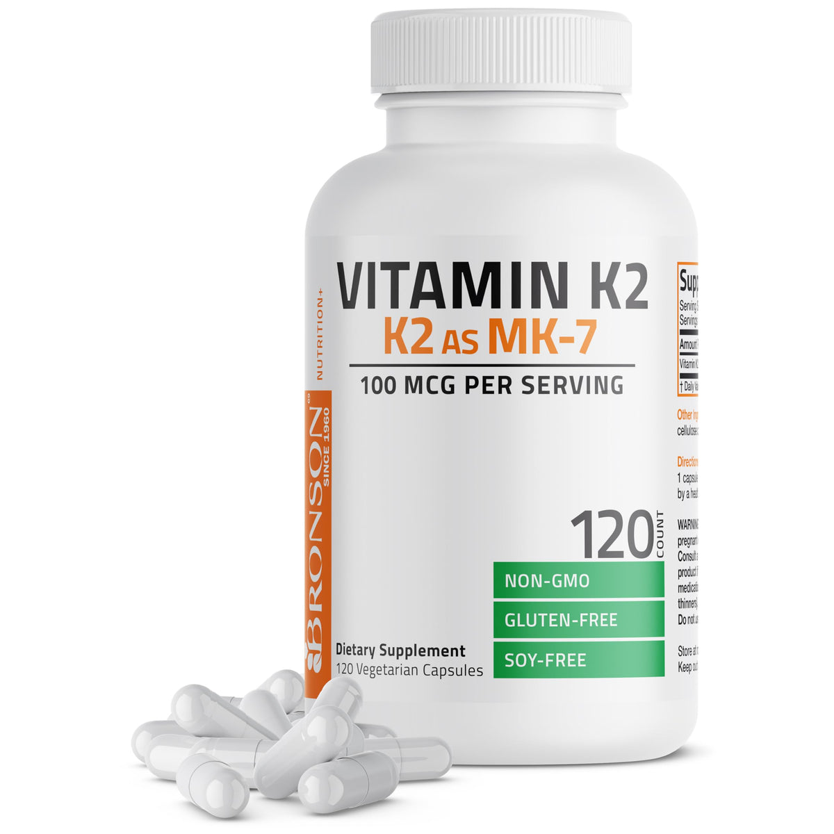 Bronson K2 MK-7 100 mcg capsules front view