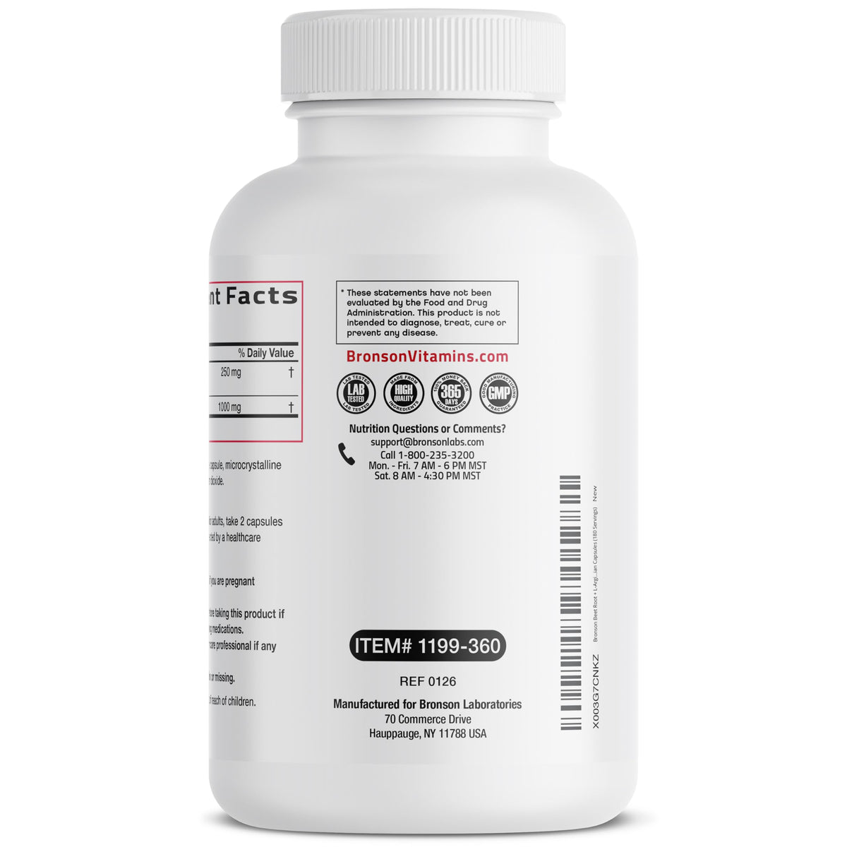 Bronson L-Arginine 360 capsules avec étiquette