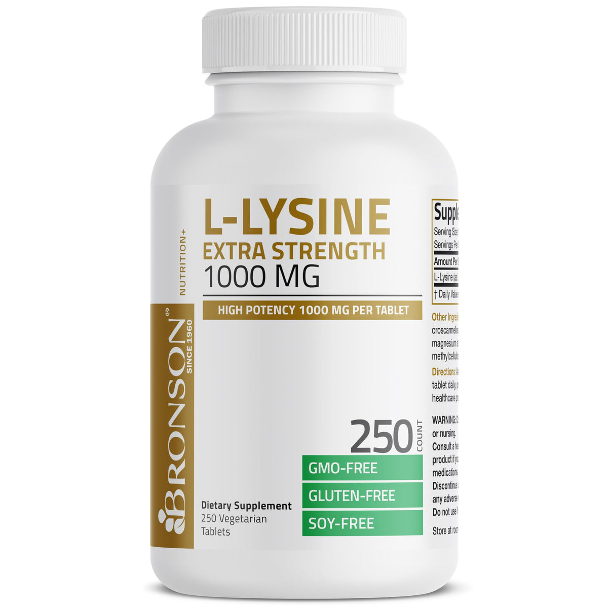 Bronson L-Lysine Extra Strength 1000 mg 250 comprimés végétariens côté
