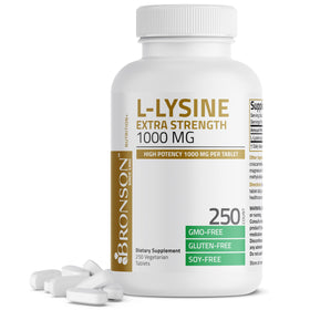 Bronson L-Lysine Extra Strength 1000 mg 250 comprimés végétariens face
