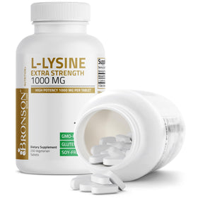 Bronson L-Lysine Extra Strength 1000 mg 250 comprimés végétariens sur une table