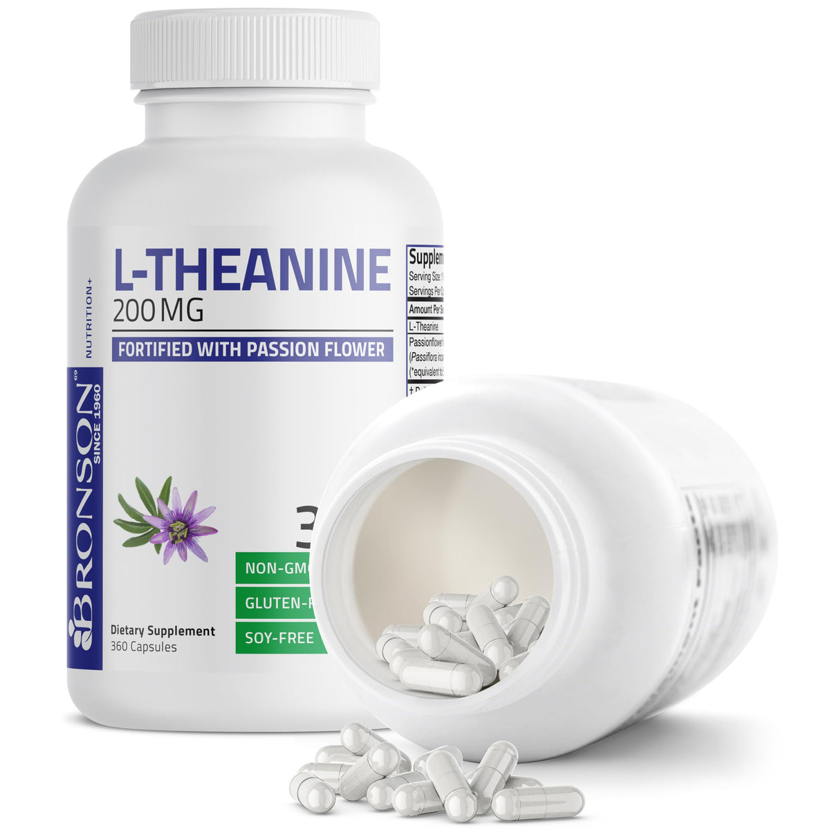 Bronson L-Théanine 200 mg 360 capsules sur une table