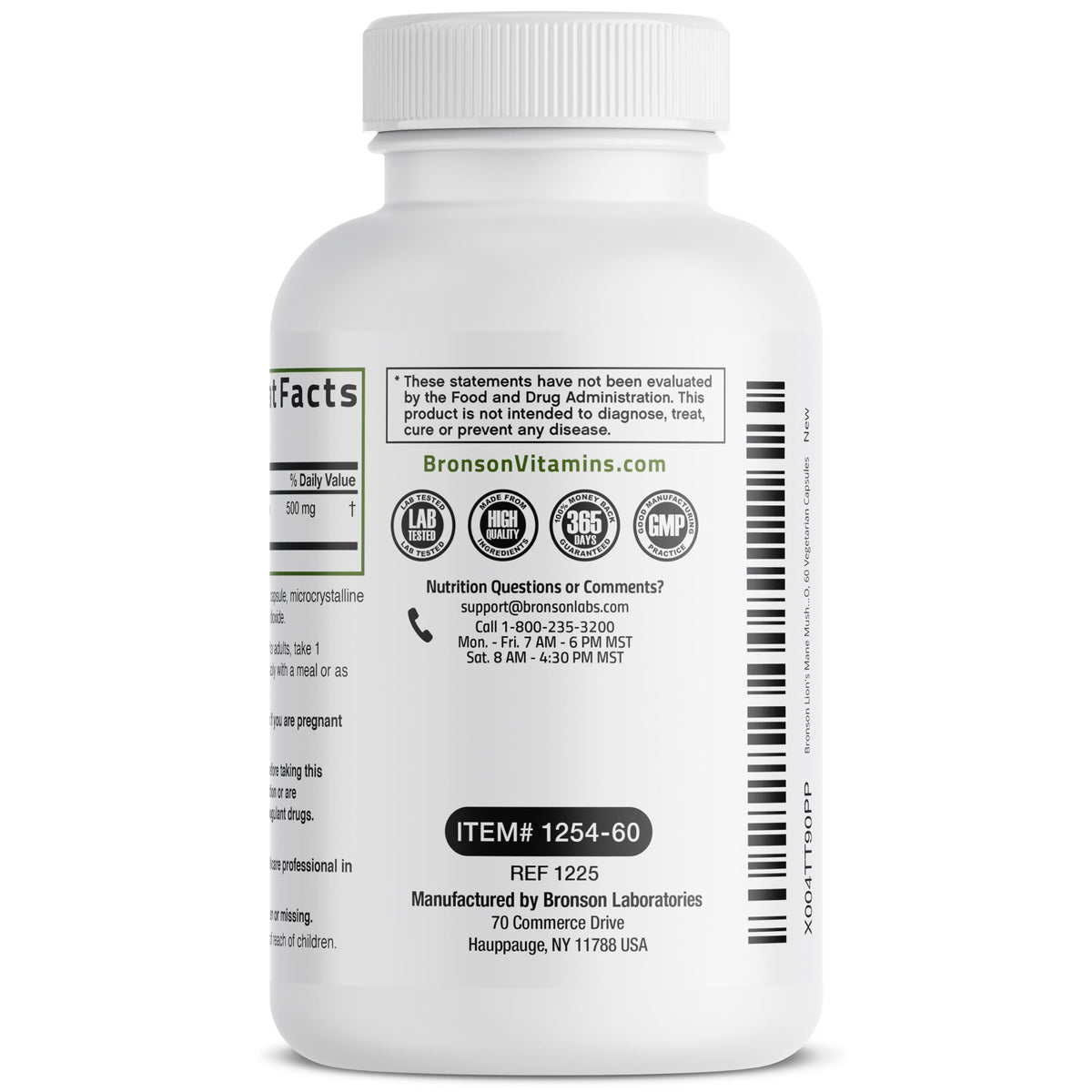 Bronson Lion's Mane 500mg avec ingrédients en arrière-plan