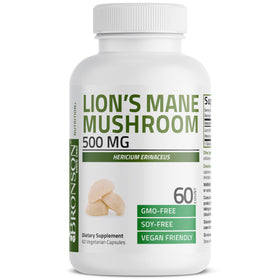 Bronson Lion's Mane 500mg montrant l'étiquette et la taille