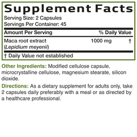 Bronson Maca Root emballage avec informations nutritionnelles